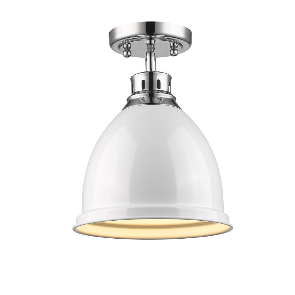 Wry Lighting Duncan 1-light Flush Mount in Chrome and White shade